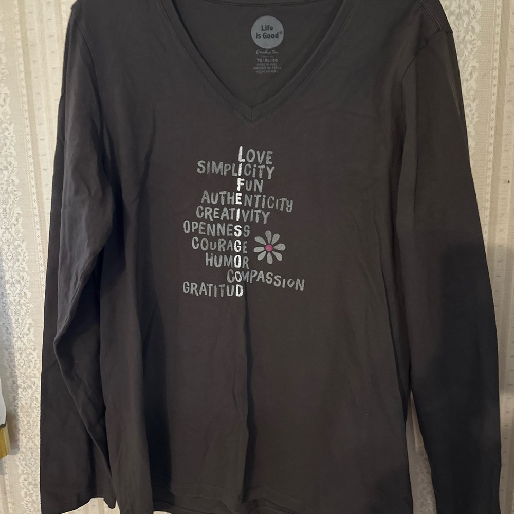 Life Is Good Love  Long Sleeve T-shirt Grey Women’s XL